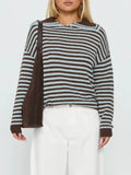 Striped Knit Dropped Shoulder Sweater - Trendsi - Flyclothing LLC