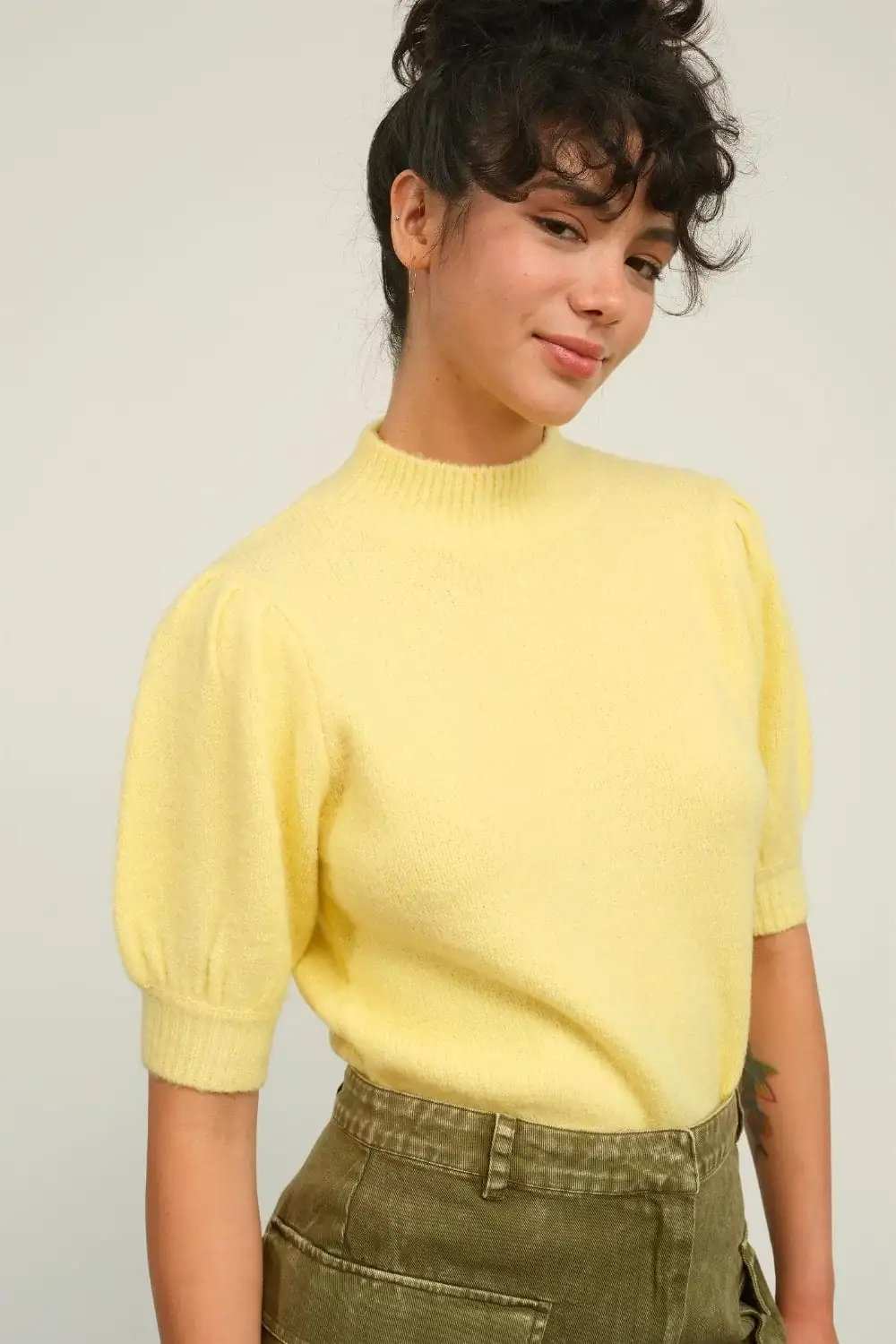 HYFVE Mock Neck Puff Sleeve Sweater - Trendsi - Flyclothing LLC