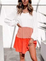 Contrast Round Neck Long Sleeve Dress - Trendsi - Flyclothing LLC