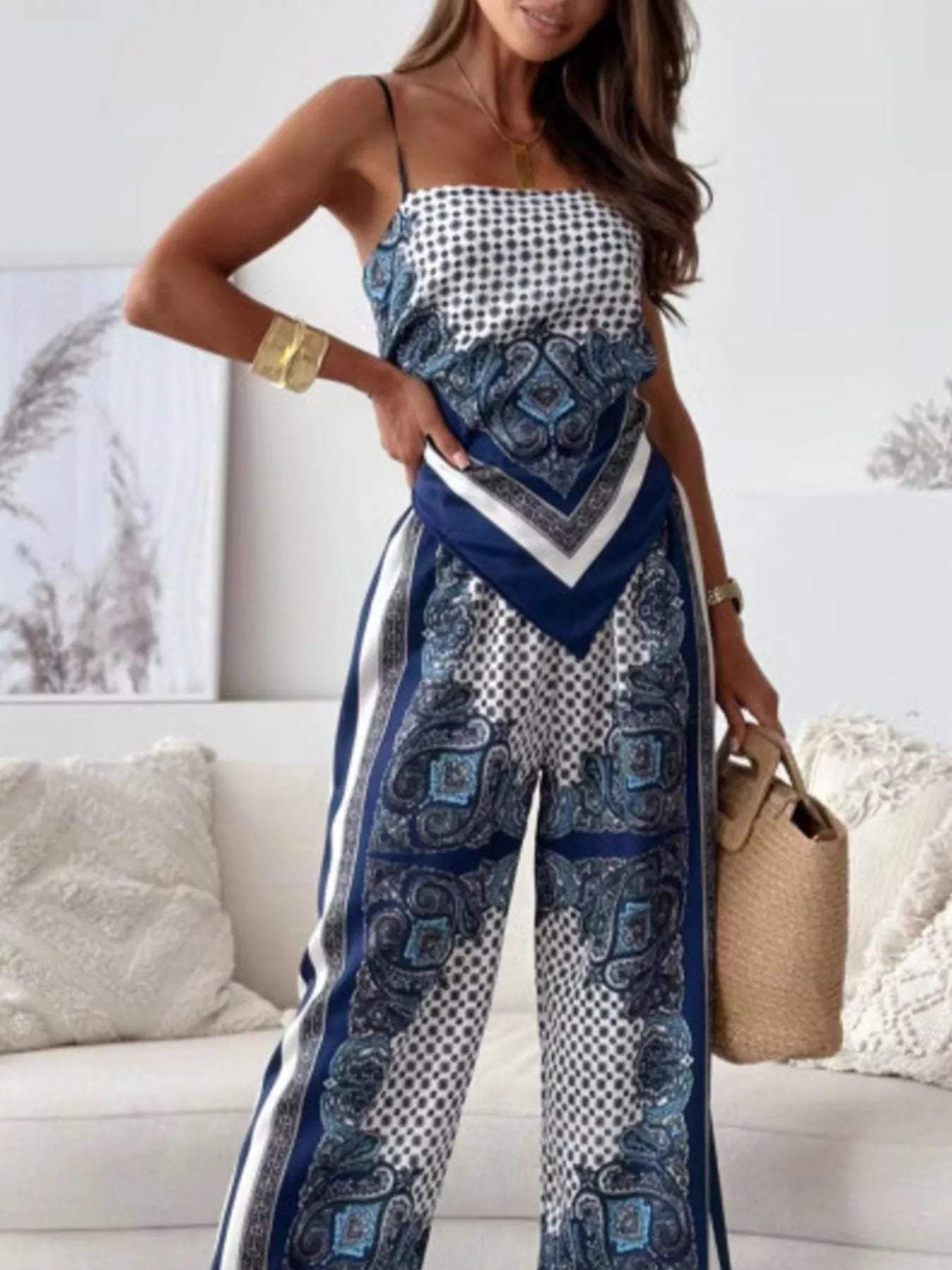 Printed Cami and Wide Leg Pants Set - Trendsi - Flyclothing LLC