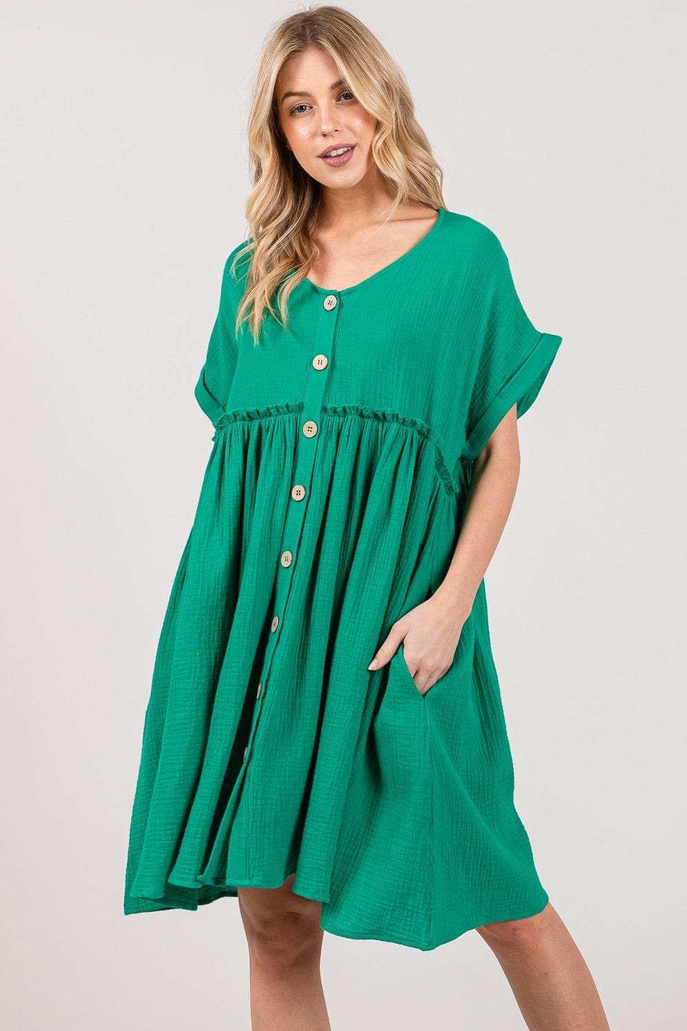 SAGE + FIG Full Size Button Up Short Sleeve Dress - Trendsi - Flyclothing LLC