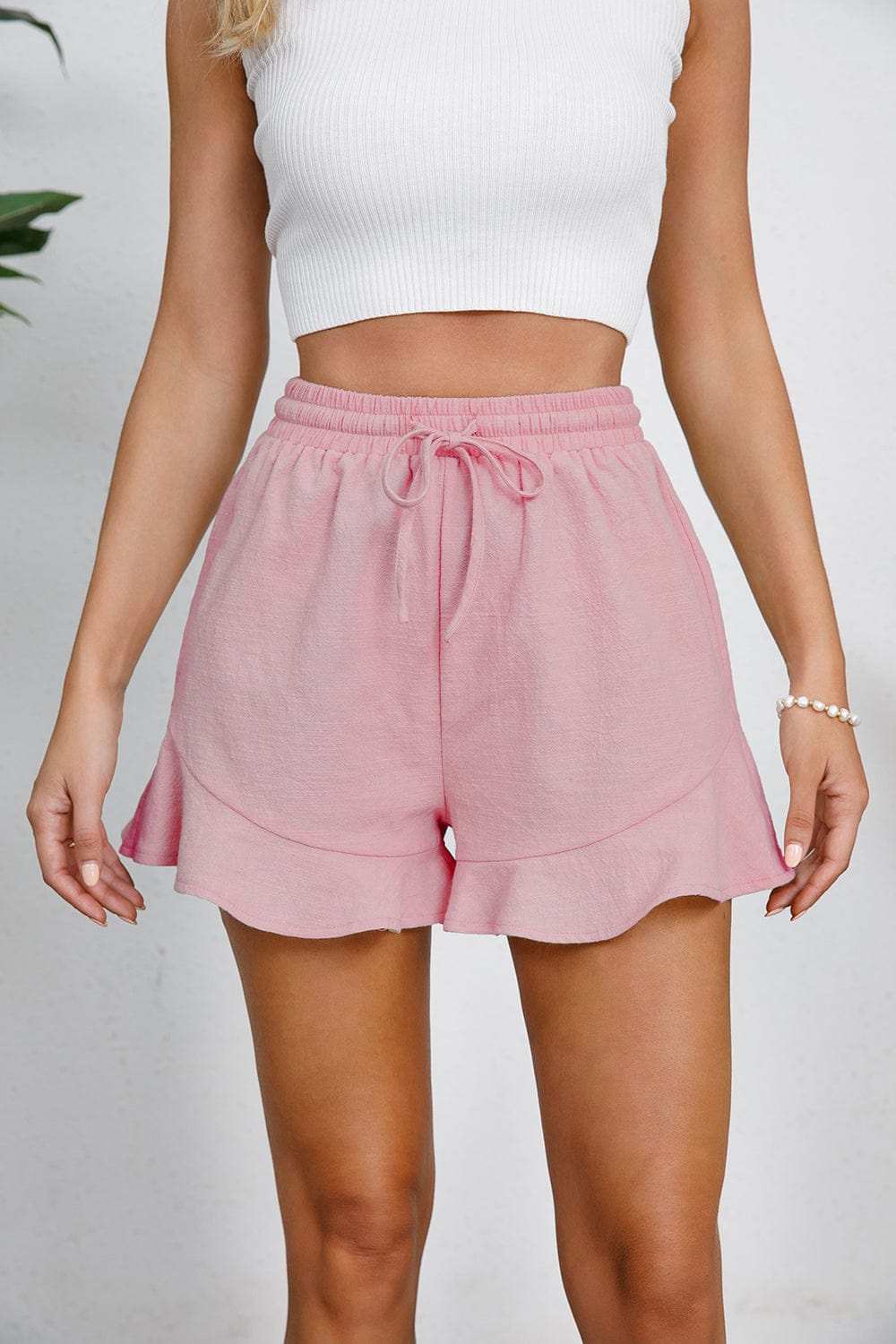 Full Size Drawstring Ruffle Hem Shorts - Trendsi - Flyclothing LLC