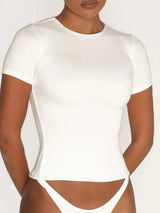 Round Neck Short Sleeve Swim Top - Trendsi - Flyclothing LLC