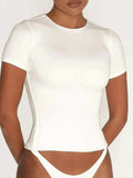 Round Neck Short Sleeve Swim Top - Trendsi - Flyclothing LLC