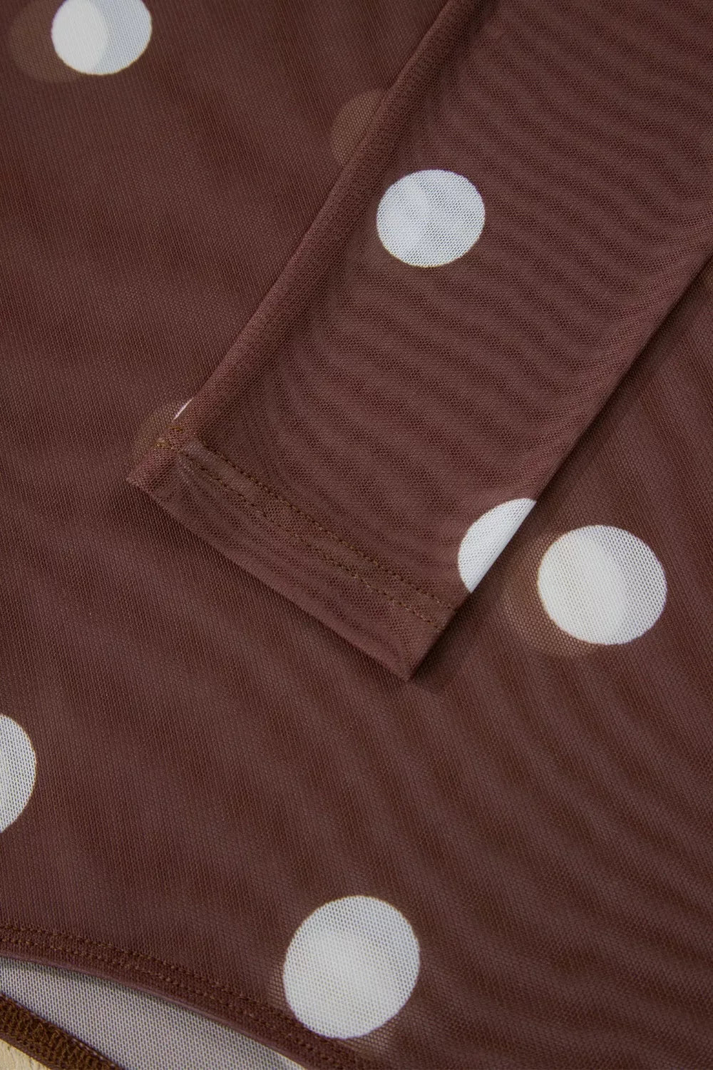 Vintage Polka Dot Print Mesh Long Sleeve Bodysuit - Trendsi - Flyclothing LLC