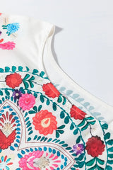 Floral Print Round Neck Ruffle Trim Blouse - Trendsi - Flyclothing LLC
