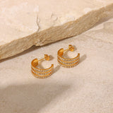 Stainless Steel Inlaid Zircon C-Hoop Earrings - Trendsi