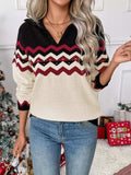 Chevron Pattern Long Sleeve Sweater - Trendsi - Flyclothing LLC
