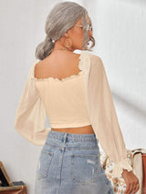 Mesh Sweetheart Neck Flounce Sleeve Top - Trendsi - Flyclothing LLC