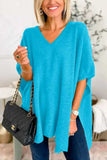 Slit V-Neck Half Sleeve Knit Top - Trendsi - Flyclothing LLC