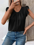 Ruched Round Neck Cap Sleeve Blouse - Trendsi - Flyclothing LLC