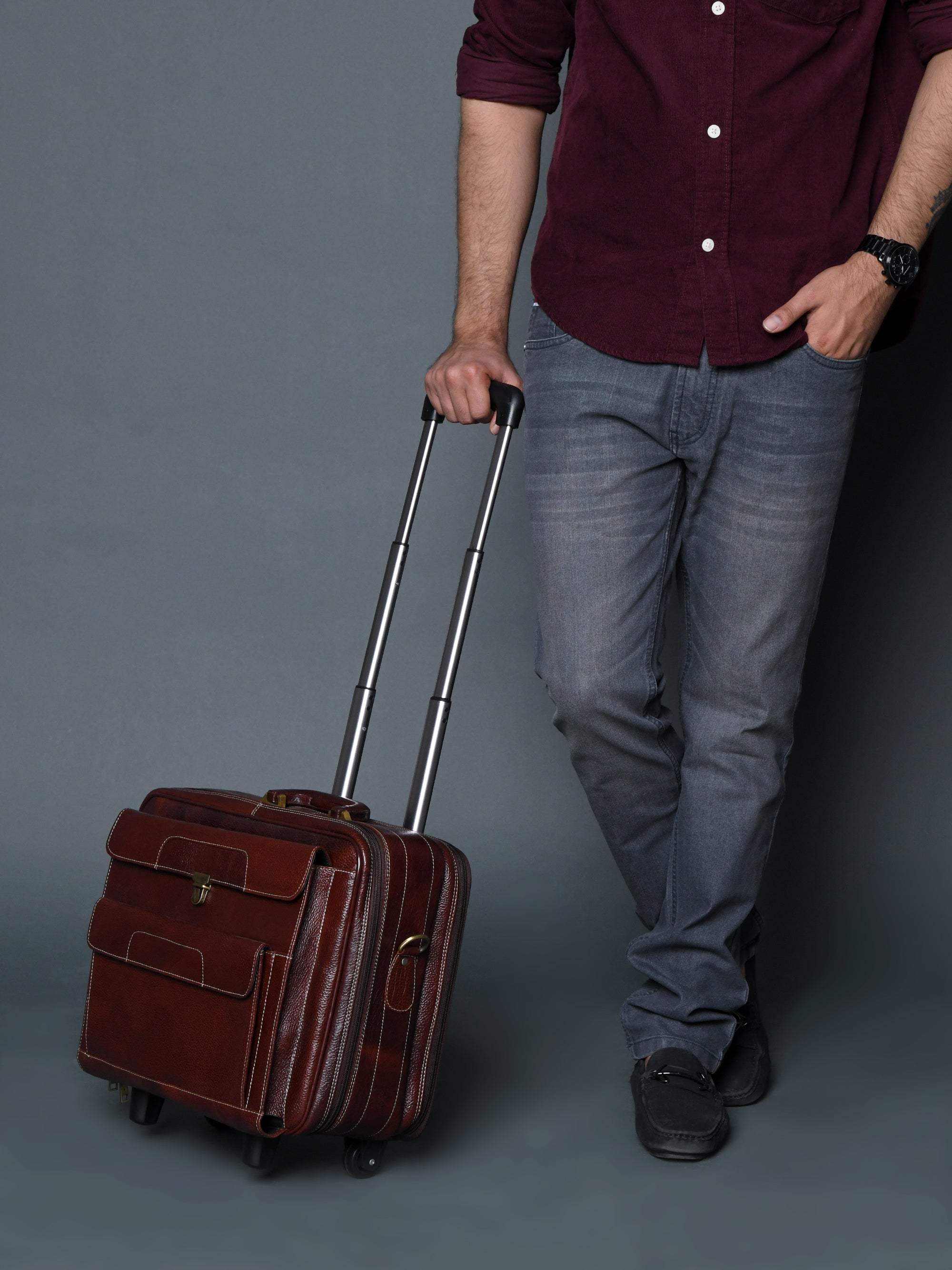 Wanderer Leather Trolly Suitcase Bag - Classy Leather Bags - Flyclothing LLC