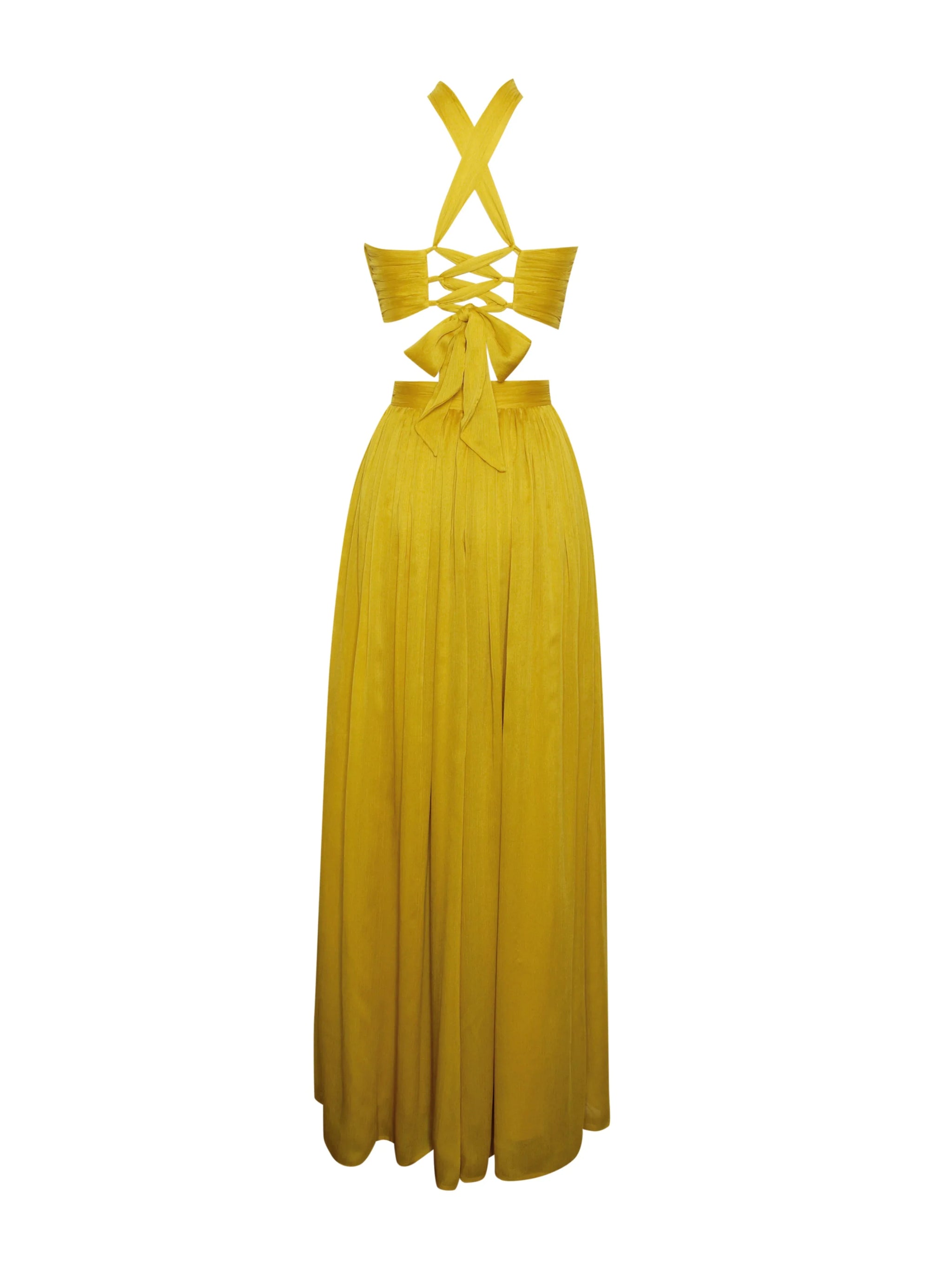 Xella Yellow Pleated Chiffon Maxi Dress - Miss Circle - Flyclothing LLC