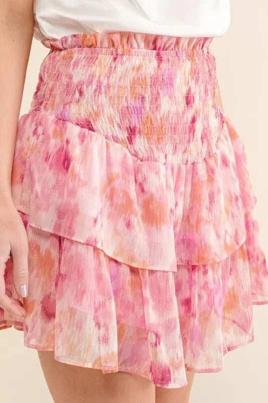 And The Why Printed Lurex Smocked Waist Tiered Skort - Trendsi - Flyclothing LLC