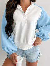 Color Block Snap Buttons Sweatshirt - Trendsi - Flyclothing LLC
