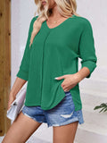 Textured Round Neck Three-Quarter Sleeve Blouse - Trendsi - Flyclothing LLC