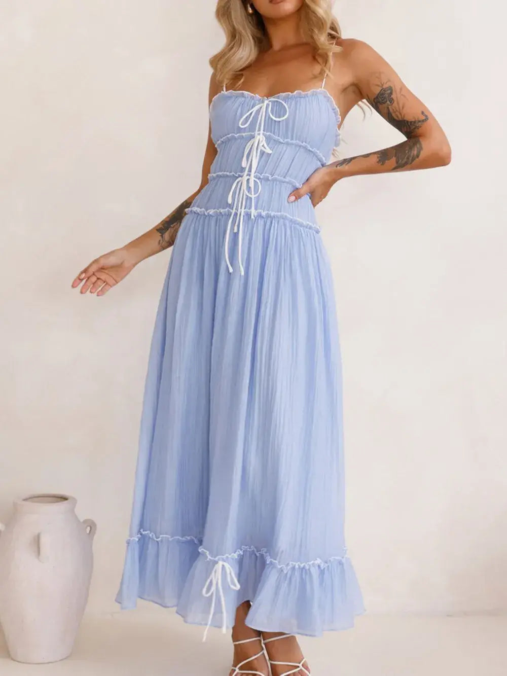 Devine Frill Ruffled Hem Midi Cami Dress - Trendsi - Flyclothing LLC