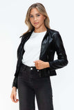 Snobbish Faux Leather Zip Up Drawstring Hooded Jacket - Trendsi - Flyclothing LLC