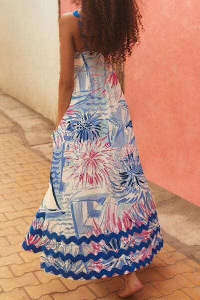 Printed Square Neck Wide Strap Dress - Trendsi - Flyclothing LLC