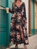 Slit Printed Surplice Long Sleeve Maxi Dress - Trendsi