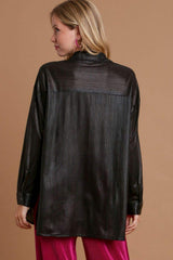 Umgee Side Slit Button Up Long Sleeve Shirt - Trendsi - Flyclothing LLC