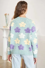 ADORA Full Size Floral Popped 2-Tone Sweater Top Plus Size - Trendsi - Flyclothing LLC