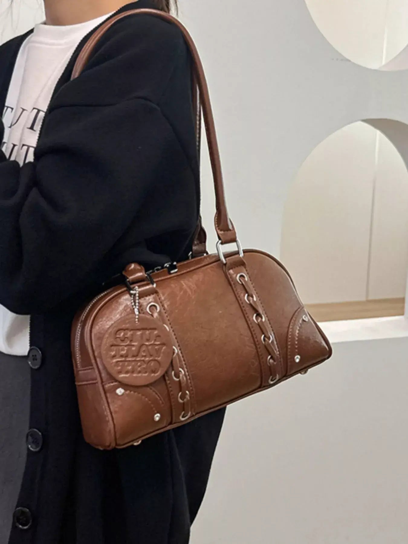 Vintage Style Leather Shoulder Bag - Trendsi - Flyclothing LLC