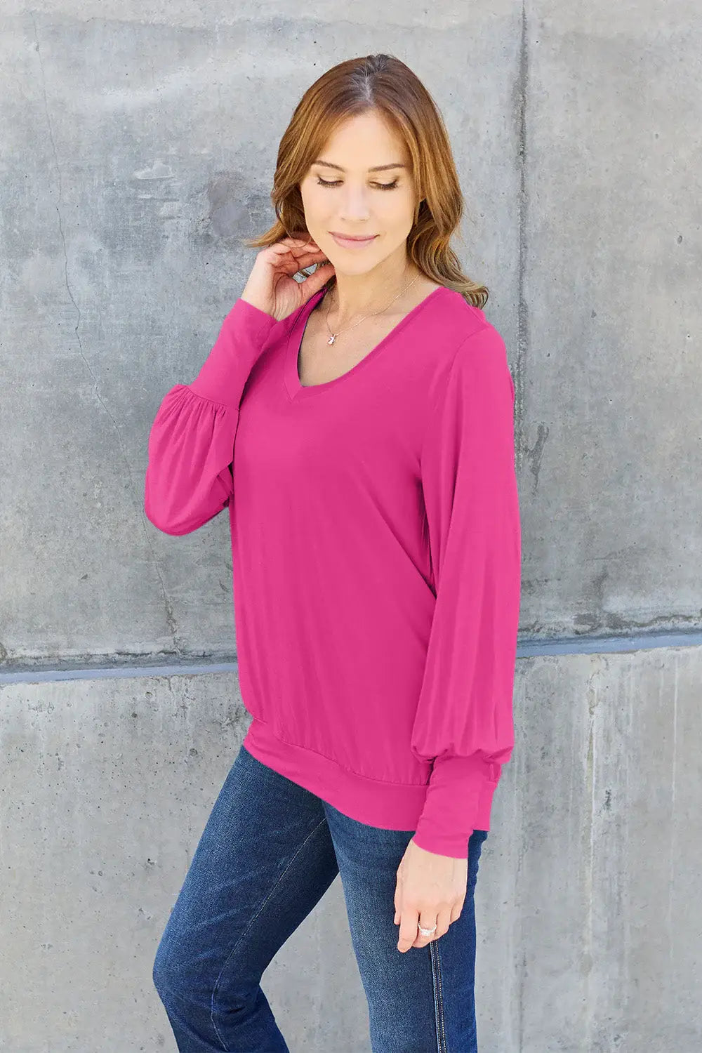 Basic Bae Full Size V-Neck Lantern Sleeve Top - ShopBasicbae - Flyclothing LLC