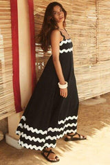 Contrast Trim Square Neck Wide Strap Dress - Trendsi - Flyclothing LLC