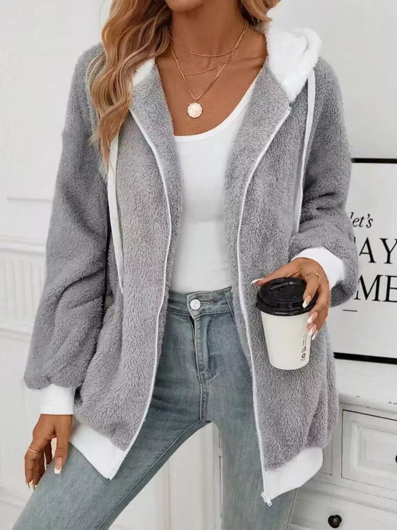 Cozy Fleece Zip-Up Outerwear - Trendsi - Flyclothing LLC