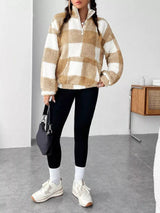Full Size Plaid Sherpa Long Sleeve Sweatshirt Plus Size - Trendsi - Flyclothing LLC