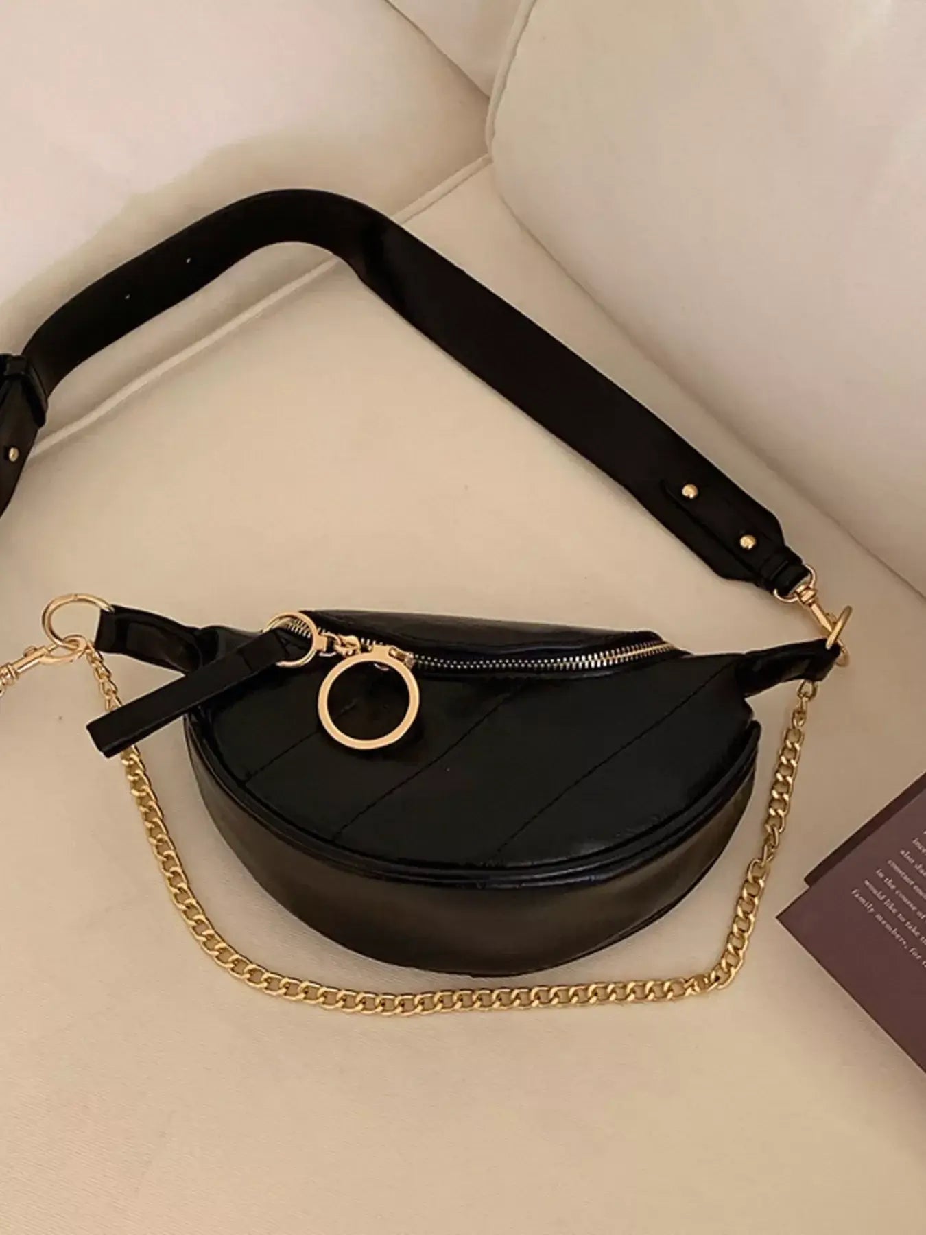 Chain Decor Crescent Crossbody Bag - Trendsi - Flyclothing LLC