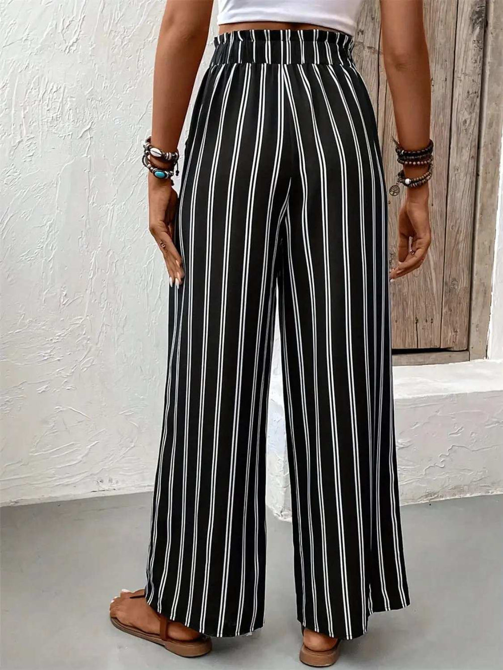 Striped High Waist Wide Leg Pants - Trendsi - Flyclothing LLC