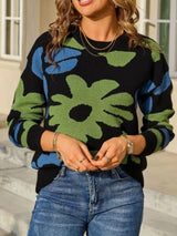 Floral Crew Neck Long Sleeve Sweater - Trendsi - Flyclothing LLC