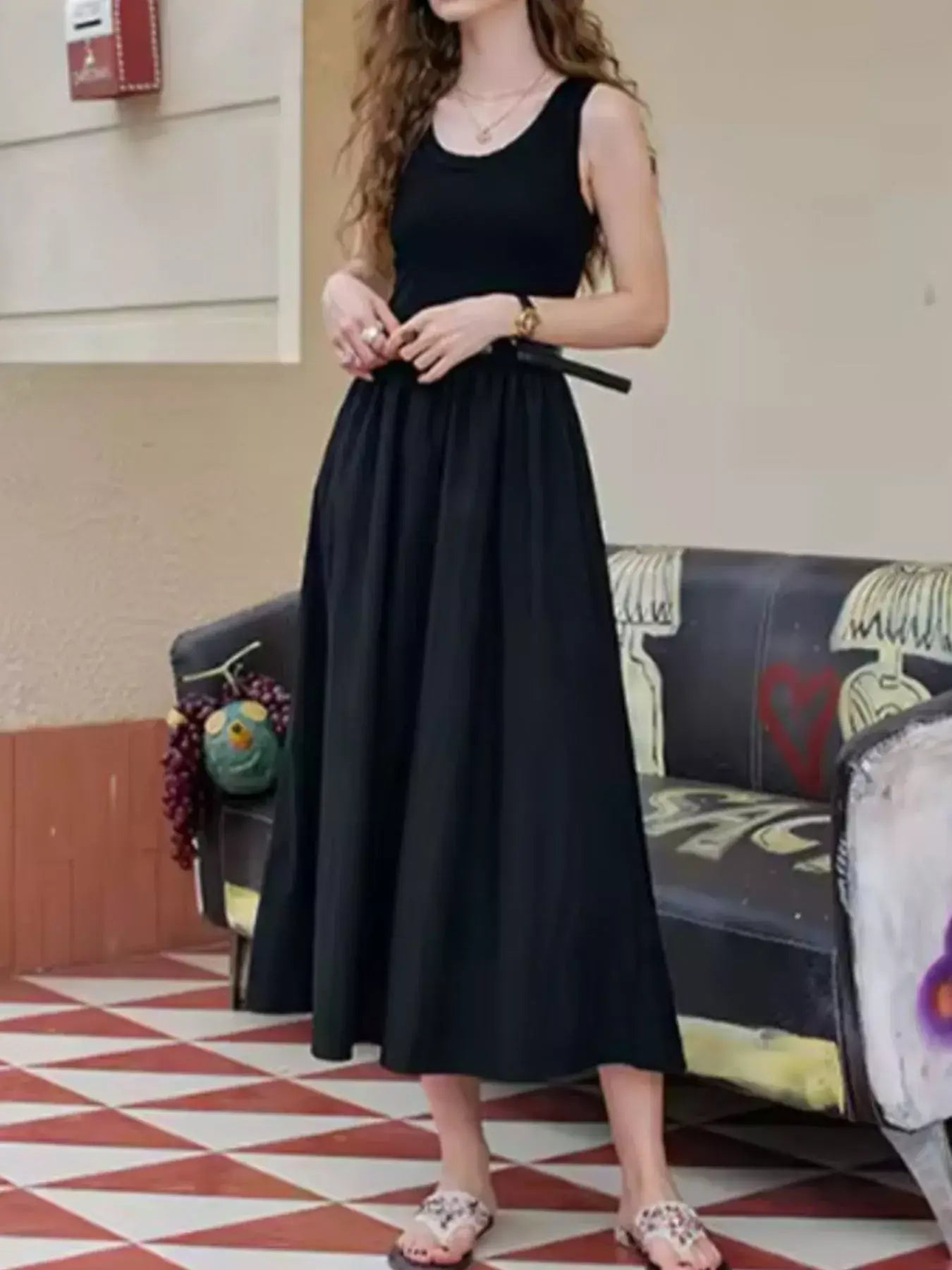 Round Neck Sleeveless Midi Dress - Trendsi - Flyclothing LLC