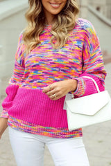Colorful Knit Crew Neck Sweater - Trendsi - Flyclothing LLC