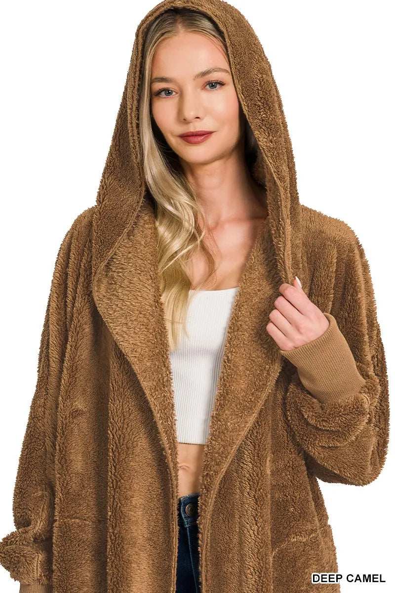 Zenana Hooded Faux Fur Jacket with Pockets - Trendsi - Flyclothing LLC