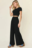 Double Take Full Size Round Neck Top and Pants Set - Trendsi