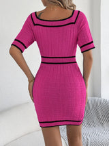 Decorative Button Short Sleeve Sweater Dress - Trendsi - Flyclothing LLC