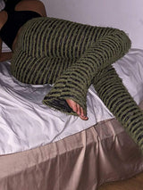 Striped Fuzzy Textured Knit Pants - Trendsi - Flyclothing LLC