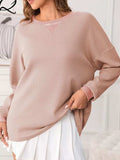 Waffle Knit Round Neck Long Sleeve T-Shirt - Trendsi - Flyclothing LLC