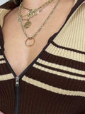 Striped Collared Neck Long Sleeve Knit Top - Trendsi - Flyclothing LLC