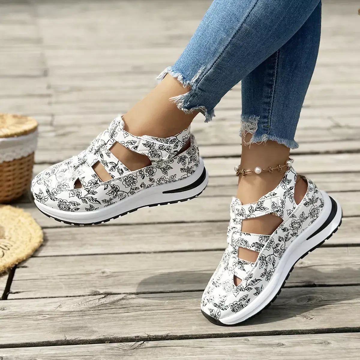 Cutout Velcro Sandals - Trendsi - Flyclothing LLC