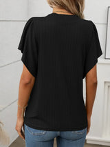 Round Neck Flutter Sleeve T-Shirt - Trendsi - Flyclothing LLC