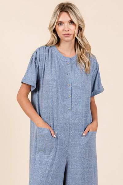 Mittoshop Button Detail Short Sleeve Wide Leg Jumpsuit - Trendsi - Flyclothing LLC