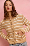 SO ME Stripe Long Sleeves Button Sweater Cardigan - Trendsi - Flyclothing LLC