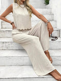Tie Back Round Neck Top and Pants Set - Trendsi