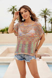 Double Take Openwork Round Neck Short Sleeve Knit Cover Up - Trendsi - Flyclothing LLC