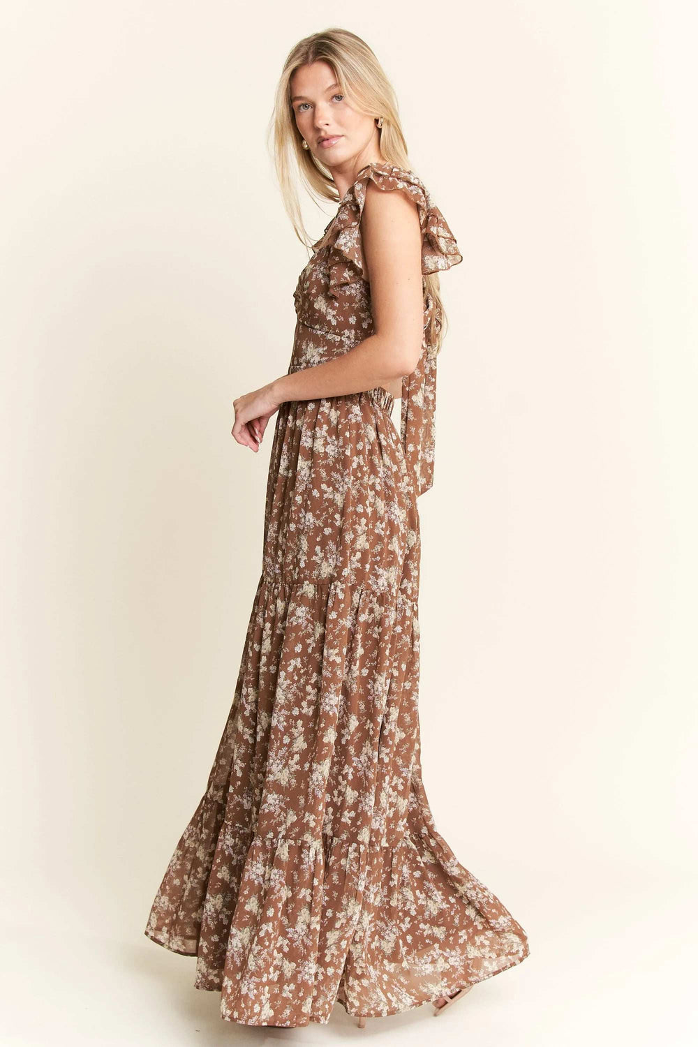 Jade By Jane Ruffle Sleeve Tiered Maxi Dress - Trendsi - Flyclothing LLC