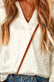 Geometric V-Neck Long Sleeve Blouse - Trendsi - Flyclothing LLC